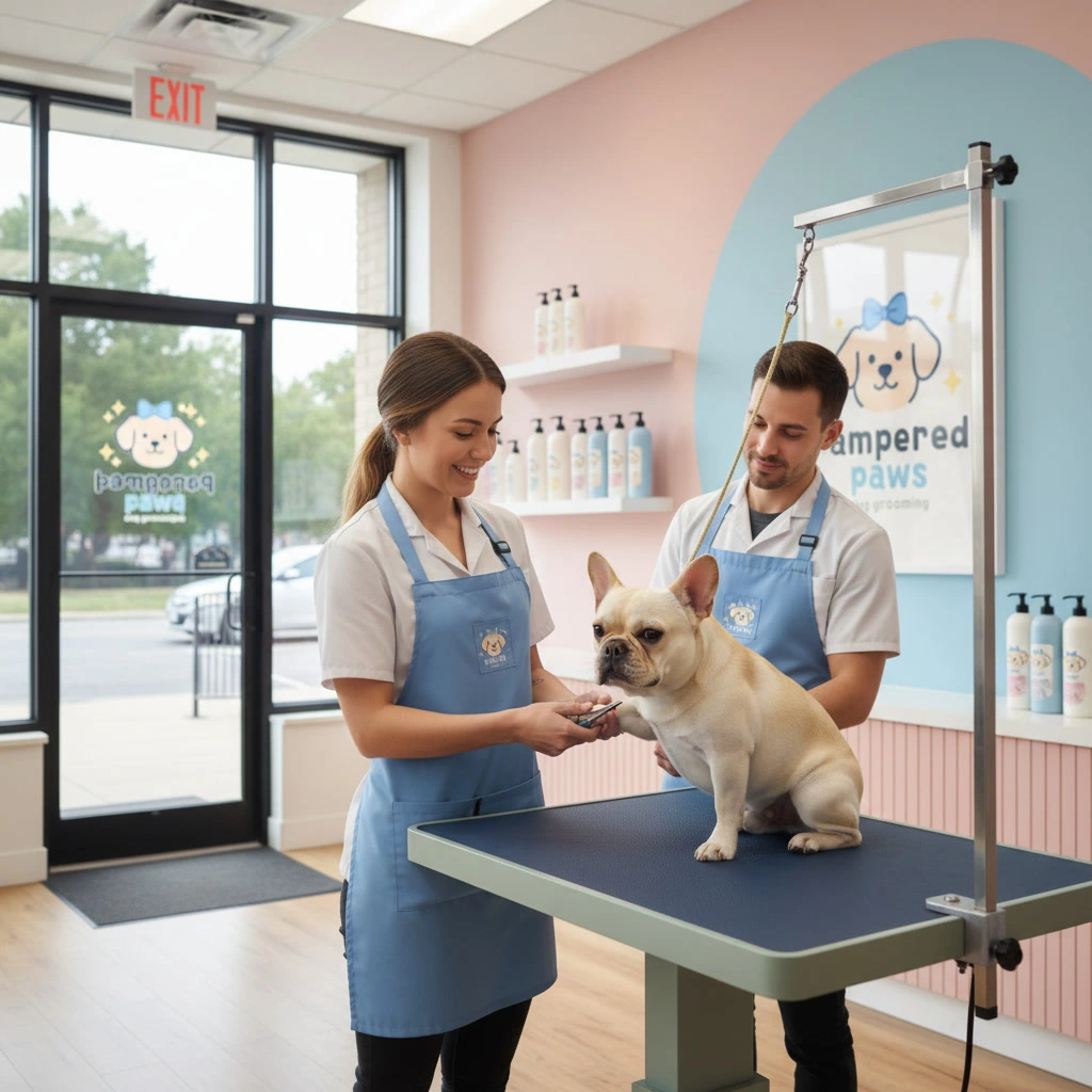 A french bulldog having its nails trimmed